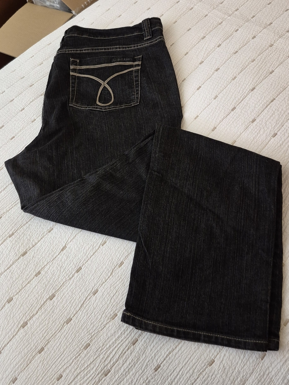 Calvin Klein Women's Dark Wash Black Jeans with Contrast Stitching